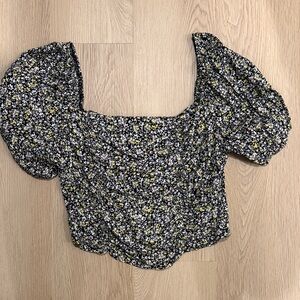 Sophie Rue Black and Yellow Floral Puff Sleeve Blouse
